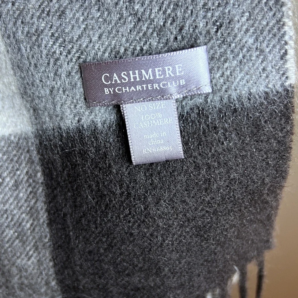 Old Money Classic Unisex Charter Club Cashmere Plaid Scarf Neutral Size OS